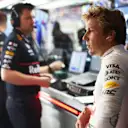 SHANGHAI, CHINA - MARCH 22: Liam Lawson of New Zealand and Oracle Red Bull Racing prepares to drive in the garage during qualifying ahead of the F1 Grand Prix of China at Shanghai International Circuit on March 22, 2025 in Shanghai, China. (Photo by Mark Thompson/Getty Images)