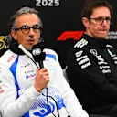 SUZUKA, JAPAN - APRIL 04: Laurent Mekies, Team Principal of Visa Cash App Racing Bulls and Andrew Shovlin, Trackside Engineering Director of Mercedes AMG Petronas F1 Team in the Team Principals Press Conference during practice ahead of the F1 Grand Prix of Japan at Suzuka Circuit on April 04, 2025 in Suzuka, Japan. (Photo by Mark Sutton/Getty Images)