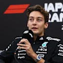 SUZUKA, JAPAN - APRIL 03: George Russell of Great Britain and Mercedes AMG Petronas F1 Team in the Drivers Press Conference during previews ahead of the F1 Grand Prix of Japan at Suzuka Circuit on April 03, 2025 in Suzuka, Japan. (Photo by Clive Rose/Getty Images)