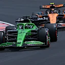 SUZUKA, JAPAN - APRIL 05: Nico Hulkenberg of Germany driving the (27) Kick Sauber C45 Ferrari leads Lando Norris of Great Britain driving the (4) McLaren MCL39 Mercedes on track during final practice ahead of the F1 Grand Prix of Japan at Suzuka Circuit on April 05, 2025 in Suzuka, Japan. (Photo by Mark Sutton - Formula 1/Formula 1 via Getty Images)