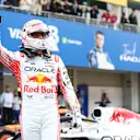 SUZUKA, JAPAN - APRIL 05: Pole position qualifier Max Verstappen of the Netherlands and Oracle Red Bull Racing celebrates in parc ferme during qualifying ahead of the F1 Grand Prix of Japan at Suzuka Circuit on April 05, 2025 in Suzuka, Japan. (Photo by Mark Thompson/Getty Images)