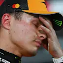 BAHRAIN, BAHRAIN - APRIL 12: Sixth placed qualifier Lando Norris of Great Britain and McLaren looks on during qualifying ahead of the F1 Grand Prix of Bahrain at Bahrain International Circuit on April 12, 2025 in Bahrain, Bahrain. (Photo by Rudy Carezzevoli/Getty Images)