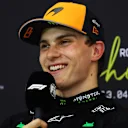 BAHRAIN, BAHRAIN - APRIL 12: Pole position qualifier Oscar Piastri of Australia and McLaren in the Drivers Press Conference during qualifying ahead of the F1 Grand Prix of Bahrain at Bahrain International Circuit on April 12, 2025 in Bahrain, Bahrain. (Photo by Clive Rose/Getty Images)