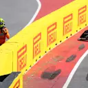 MONTREAL, QUEBEC - JUNE 15: Lando Norris of Great Britain and McLaren walks away after a crash during the F1 Grand Prix of Canada at Circuit Gilles-Villeneuve on June 15, 2025 in Montreal, Quebec. (Photo by Clive Rose/Getty Images)
