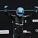 MONTREAL, QUEBEC - JUNE 15: Race winner George Russell of Great Britain and Mercedes AMG Petronas F1 Team celebrates on arrival in parc ferme during the F1 Grand Prix of Canada at Circuit Gilles-Villeneuve on June 15, 2025 in Montreal, Quebec. (Photo by Minas Panagiotakis/Getty Images)