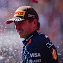 MONTREAL, QUEBEC - JUNE 15: Second placed Max Verstappen of the Netherlands and Oracle Red Bull Racing celebrates on the podium during the F1 Grand Prix of Canada at Circuit Gilles-Villeneuve on June 15, 2025 in Montreal, Quebec. (Photo by Mario Renzi - Formula 1/Formula 1 via Getty Images)