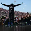 MONTREAL, QUEBEC - JUNE 15: Race winner George Russell of Great Britain and Mercedes AMG Petronas F1 Team celebrates on arrival in parc ferme during the F1 Grand Prix of Canada at Circuit Gilles-Villeneuve on June 15, 2025 in Montreal, Quebec. (Photo by Mario Renzi - Formula 1/Formula 1 via Getty Images)