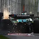 MONTREAL, QUEBEC - JUNE 13: Lance Stroll of Canada driving the (18) Aston Martin F1 Team AMR25 Mercedes hits the wall during practice ahead of the F1 Grand Prix of Canada at Circuit Gilles-Villeneuve on June 13, 2025 in Montreal, Quebec. (Photo by Rudy Carezzevoli/Getty Images)