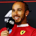 MONTREAL, QUEBEC - JUNE 12: Lewis Hamilton of Great Britain and Scuderia Ferrari speaks in the Drivers Press Conference during previews ahead of the F1 Grand Prix of Canada at Circuit Gilles-Villeneuve on June 12, 2025 in Montreal, Quebec. (Photo by Clive Rose/Getty Images)