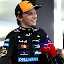 MONTREAL, QUEBEC - JUNE 14: Third placed qualifier Oscar Piastri of Australia and McLaren is interviewed during qualifying ahead of the F1 Grand Prix of Canada at Circuit Gilles-Villeneuve on June 14, 2025 in Montreal, Quebec. (Photo by Jared C. Tilton - Formula 1/Formula 1 via Getty Images)