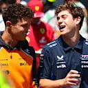 IMOLA, ITALY - MAY 18: Lando Norris of Great Britain and McLaren and Franco Colapinto of Argentina and Alpine F1 talk on the drivers parade prior to the F1 Grand Prix of Emilia-Romagna at Autodromo Internazionale Enzo e Dino Ferrari on May 18, 2025 in Imola, Italy. (Photo by Bryn Lennon - Formula 1/Formula 1 via Getty Images)