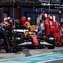 IMOLA, ITALY - MAY 18: Lewis Hamilton of Great Britain driving the (44) Scuderia Ferrari SF-25 makes a pitstop during the F1 Grand Prix of Emilia-Romagna at Autodromo Internazionale Enzo e Dino Ferrari on May 18, 2025 in Imola, Italy. (Photo by Mark Thompson/Getty Images)