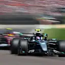 IMOLA, ITALY - MAY 18: Andrea Kimi Antonelli of Italy driving the (12) Mercedes AMG Petronas F1 Team W16 leads Lewis Hamilton of Great Britain driving the (44) Scuderia Ferrari SF-25 on track during the F1 Grand Prix of Emilia-Romagna at Autodromo Internazionale Enzo e Dino Ferrari on May 18, 2025 in Imola, Italy. (Photo by Rudy Carezzevoli/Getty Images)