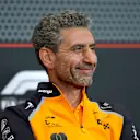 IMOLA, ITALY - MAY 16: Andrea Stella, Team Principal of McLaren in the Team Principals Press Conference during practice ahead of the F1 Grand Prix of Emilia-Romagna at Autodromo Internazionale Enzo e Dino Ferrari on May 16, 2025 in Imola, Italy. (Photo by Bryn Lennon - Formula 1/Formula 1 via Getty Images)