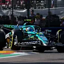 IMOLA, ITALY - MAY 17: Fernando Alonso of Spain driving the (14) Aston Martin F1 Team AMR25 Mercedes lifts a wheel on track during qualifying ahead of the F1 Grand Prix of Emilia-Romagna at Autodromo Internazionale Enzo e Dino Ferrari on May 17, 2025 in Imola, Italy. (Photo by Malcolm Griffiths - Formula 1/Formula 1 via Getty Images)
