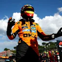 IMOLA, ITALY - MAY 17: Pole position qualifier Oscar Piastri of Australia and McLaren celebrates in parc ferme during qualifying ahead of the F1 Grand Prix of Emilia-Romagna at Autodromo Internazionale Enzo e Dino Ferrari on May 17, 2025 in Imola, Italy. (Photo by Bryn Lennon - Formula 1/Formula 1 via Getty Images)
