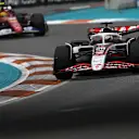MIAMI, FLORIDA - MAY 04: Esteban Ocon of France driving the (31) Haas F1 VF-25 Ferrari leads Lewis Hamilton of Great Britain driving the (44) Scuderia Ferrari SF-25 on track during the F1 Grand Prix of Miami at Miami International Autodrome on May 04, 2025 in Miami, Florida. (Photo by Rudy Carezzevoli/Getty Images)