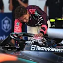 MIAMI, FLORIDA - MAY 02: George Russell of Great Britain and Mercedes AMG Petronas F1 Team congratulates Sprint Pole qualifier Andrea Kimi Antonelli of Italy and Mercedes AMG Petronas F1 Team in parc ferme during Sprint qualifying ahead of the F1 Grand Prix of Miami at Miami International Autodrome on May 02, 2025 in Miami, Florida. (Photo by Rudy Carezzevoli/Getty Images)