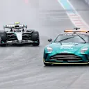 MIAMI, FLORIDA - MAY 03: The FIA Safety Car leads Andrea Kimi Antonelli of Italy driving the (12) Mercedes AMG Petronas F1 Team W16 on the formation lap during the Sprint ahead of the F1 Grand Prix of Miami at Miami International Autodrome on May 03, 2025 in Miami, Florida. (Photo by Bryn Lennon - Formula 1/Formula 1 via Getty Images)
