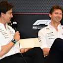 MONTE-CARLO, MONACO - MAY 23: Toto Wolff, Executive Director of Mercedes AMG Petronas F1 Team and James Vowles, Team Principal of Williams in the Team Principals Press Conference during practice ahead of the F1 Grand Prix of Monaco at Circuit de Monaco on May 23, 2025 in Monte-Carlo, Monaco. (Photo by Mark Sutton - Formula 1/Formula 1 via Getty Images)