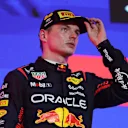 JEDDAH, SAUDI ARABIA - APRIL 20: Second placed Max Verstappen of the Netherlands and Oracle Red Bull Racing looks on on the podium during the F1 Grand Prix of Saudi Arabia at Jeddah Corniche Circuit on April 20, 2025 in Jeddah, Saudi Arabia. (Photo by Meg Oliphant/Getty Images)