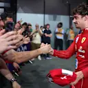 JEDDAH, SAUDI ARABIA - APRIL 20: Third placed Charles Leclerc of Monaco and Scuderia Ferrari celebrates with his team in parc ferme during the F1 Grand Prix of Saudi Arabia at Jeddah Corniche Circuit on April 20, 2025 in Jeddah, Saudi Arabia. (Photo by Alex Pantling/Getty Images)