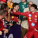 JEDDAH, SAUDI ARABIA - APRIL 20: Third placed Charles Leclerc of Monaco and Scuderia Ferrari celebrates with his team in parc ferme during the F1 Grand Prix of Saudi Arabia at Jeddah Corniche Circuit on April 20, 2025 in Jeddah, Saudi Arabia. (Photo by Meg Oliphant/Getty Images)