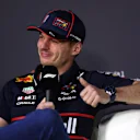 JEDDAH, SAUDI ARABIA - APRIL 17: Max Verstappen of the Netherlands and Oracle Red Bull Racing speaks in the Drivers Press Conference during previews ahead of the F1 Grand Prix of Saudi Arabia at Jeddah Corniche Circuit on April 17, 2025 in Jeddah, Saudi Arabia. (Photo by Clive Rose/Getty Images)