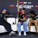 JEDDAH, SAUDI ARABIA - APRIL 17: Alexander Albon of Thailand and Williams, Oliver Bearman of Great Britain and Haas F1 and Gabriel Bortoleto of Brazil and Stake F1 Team Kick Sauber talk in the Drivers Press Conference during previews ahead of the F1 Grand Prix of Saudi Arabia at Jeddah Corniche Circuit on April 17, 2025 in Jeddah, Saudi Arabia. (Photo by Clive Rose/Getty Images)