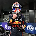 JEDDAH, SAUDI ARABIA - APRIL 19: Pole position qualifier Max Verstappen of the Netherlands and Oracle Red Bull Racing celebrates in parc ferme  during qualifying ahead of the F1 Grand Prix of Saudi Arabia at Jeddah Corniche Circuit on April 19, 2025 in Jeddah, Saudi Arabia. (Photo by Mark Sutton - Formula 1/Formula 1 via Getty Images)