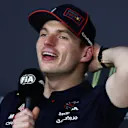 JEDDAH, SAUDI ARABIA - APRIL 19: Pole position qualifier Max Verstappen of the Netherlands and Oracle Red Bull Racing in the Drivers Press Conference during qualifying ahead of the F1 Grand Prix of Saudi Arabia at Jeddah Corniche Circuit on April 19, 2025 in Jeddah, Saudi Arabia. (Photo by Clive Rose/Getty Images)