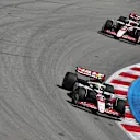 BARCELONA, SPAIN - JUNE 01: Oliver Bearman of Great Britain driving the (87) Haas F1 VF-25 Ferrari leads Esteban Ocon of France driving the (31) Haas F1 VF-25 Ferrari on track during the F1 Grand Prix of Spain at Circuit de Barcelona-Catalunya on June 01, 2025 in Barcelona, Spain. (Photo by Rudy Carezzevoli/Getty Images)