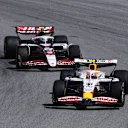 BARCELONA, SPAIN - JUNE 01: Liam Lawson of New Zealand driving the (30) Visa Cash App Racing Bulls VCARB 02 leads Oliver Bearman of Great Britain driving the (87) Haas F1 VF-25 Ferrari on track during the F1 Grand Prix of Spain at Circuit de Barcelona-Catalunya on June 01, 2025 in Barcelona, Spain. (Photo by Clive Rose - Formula 1/Formula 1 via Getty Images)