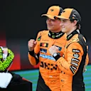 BARCELONA, SPAIN - JUNE 01: Race winner Oscar Piastri of Australia and McLaren and Second placed Lando Norris of Great Britain and McLaren celebrate in parc ferme during the F1 Grand Prix of Spain at Circuit de Barcelona-Catalunya on June 01, 2025 in Barcelona, Spain. (Photo by David Ramos/Getty Images)