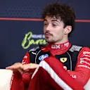 BARCELONA, SPAIN - JUNE 01: Third placed Charles Leclerc of Monaco and Scuderia Ferrari in the Drivers Press Conference during the F1 Grand Prix of Spain at Circuit de Barcelona-Catalunya on June 01, 2025 in Barcelona, Spain. (Photo by Clive Rose/Getty Images)