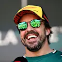 BARCELONA, SPAIN - MAY 30: Fernando Alonso of Spain and Aston Martin F1 Team on stage during practice ahead of the F1 Grand Prix of Spain at Circuit de Barcelona-Catalunya on May 30, 2025 in Barcelona, Spain. (Photo by Mark Sutton - Formula 1/Formula 1 via Getty Images)