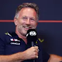 BARCELONA, SPAIN - MAY 30: Christian Horner, Team Principal of Oracle Red Bull Racing in the Team Principals Press Conference during practice ahead of the F1 Grand Prix of Spain at Circuit de Barcelona-Catalunya on May 30, 2025 in Barcelona, Spain. (Photo by Clive Rose/Getty Images)
