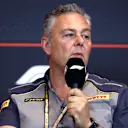 BARCELONA, SPAIN - MAY 30: Mario Isola, Director of Pirelli F1 in the Team Principals Press Conference during practice ahead of the F1 Grand Prix of Spain at Circuit de Barcelona-Catalunya on May 30, 2025 in Barcelona, Spain. (Photo by Clive Rose/Getty Images)