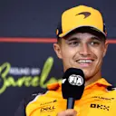BARCELONA, SPAIN - MAY 29: Lando Norris of Great Britain and McLaren speaks in the Drivers Press Conference during previews ahead of the F1 Grand Prix of Spain at Circuit de Barcelona-Catalunya on May 29, 2025 in Barcelona, Spain. (Photo by Clive Rose/Getty Images)