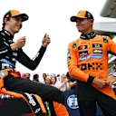 BARCELONA, SPAIN - MAY 31: Pole position qualifier Oscar Piastri of Australia and McLaren and Second placed qualifier Lando Norris of Great Britain and McLaren talk in parc ferme during qualifying ahead of the F1 Grand Prix of Spain at Circuit de Barcelona-Catalunya on May 31, 2025 in Barcelona, Spain. (Photo by Mark Sutton - Formula 1/Formula 1 via Getty Images)