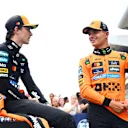 BARCELONA, SPAIN - MAY 31: Pole position qualifier Oscar Piastri of Australia and McLaren and Second placed qualifier Lando Norris of Great Britain and McLaren talk ipf during qualifying ahead of the F1 Grand Prix of Spain at Circuit de Barcelona-Catalunya on May 31, 2025 in Barcelona, Spain. (Photo by Mark Sutton - Formula 1/Formula 1 via Getty Images)