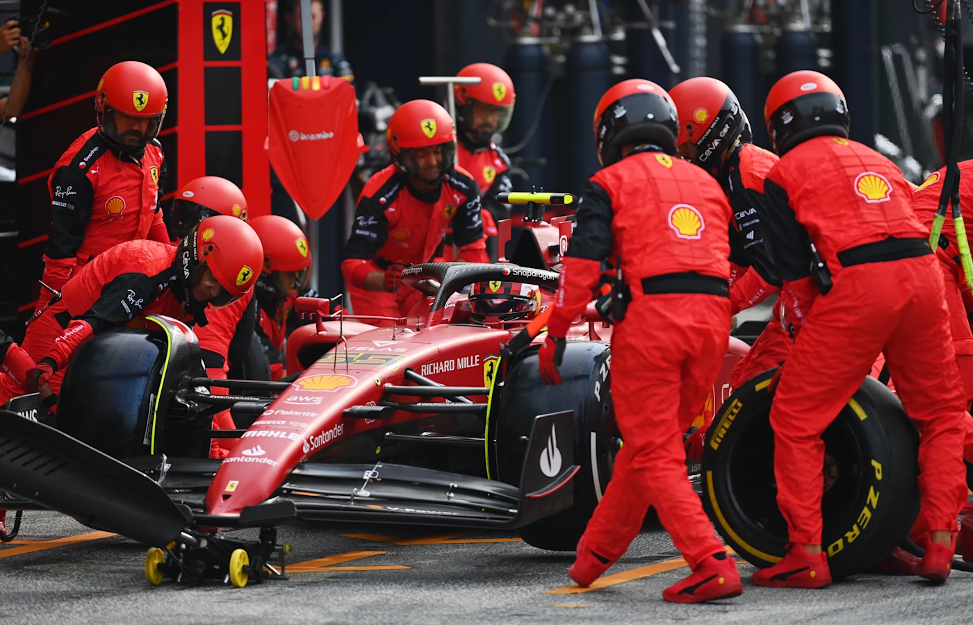 Formula 1 pit stop action