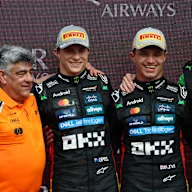 BUDAPEST, HUNGARY - AUGUST 03: Race winner Lando Norris of Great Britain and McLaren and Second