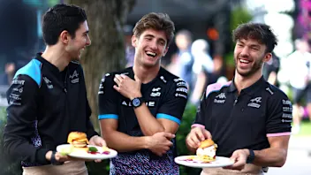 MELBOURNE, AUSTRALIA - MARCH 30: Esteban Ocon of France and Alpine F1, Jack Doohan of Australia and