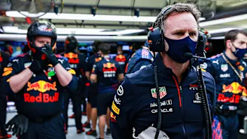 BAHRAIN, BAHRAIN - MARCH 28: Red Bull Racing Team Principal Christian Horner watches the action in