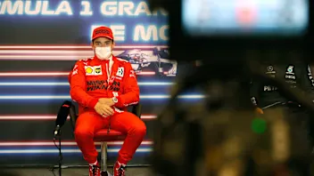 Pole starter Charles Leclerc, Ferrari, in the post Qualifying Press