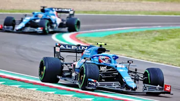 Esteban Ocon (FRA) Alpine F1 Team A521 leads team mate Fernando Alonso (ESP) Alpine F1 Team