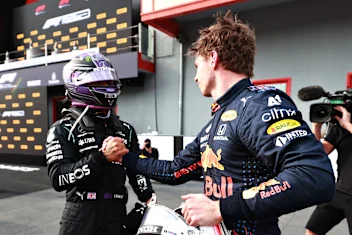 IMOLA, ITALY - APRIL 18: Race winner Max Verstappen of Netherlands and Red Bull Racing and second