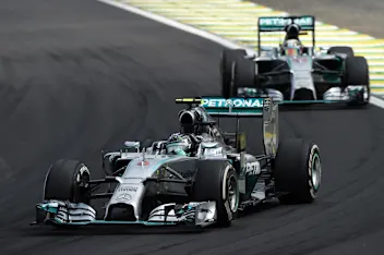 Nico Rosberg (GER) Mercedes AMG F1 W05 leads Lewis Hamilton (GBR) Mercedes AMG F1 W05. Formula One