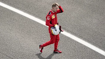 German Formula One driver Sebastian Vettel of Scuderia Ferrari reacts after the 2020 Formula One